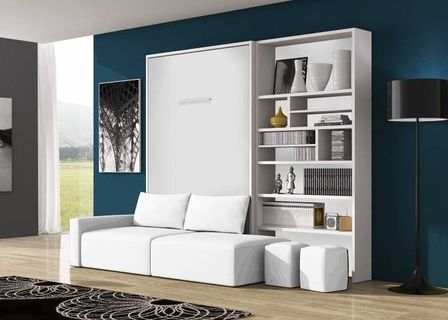 Lit escamotable 90x190 avec canapé et bibliothèque Moba