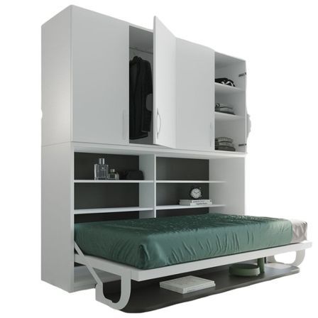 Lit escamotable cm P 53 cm avec étagères et bureau Miko