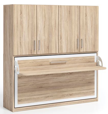 Lit escamotable horizontal 140x190 bureau et armoire 4 portes Spako