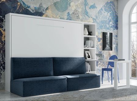Lit escamotable horizontal 140x190 avec canapé tissu Logia