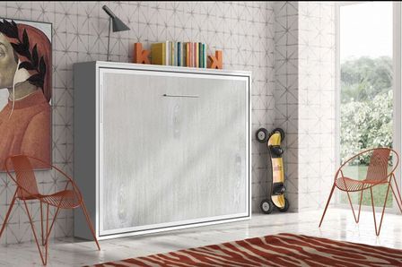 Lit escamotable horizontal 80x200 cm chêne gris vintage Valok