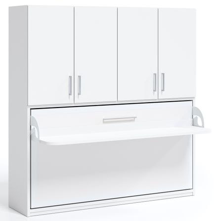 Lit escamotable horizontal 90x200 bureau et armoire 4 portes Spako