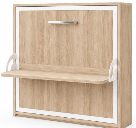 Lit escamotable horizontal avec bureau BONA - Sommier à lattes - Poignée acier chromé 24 cm