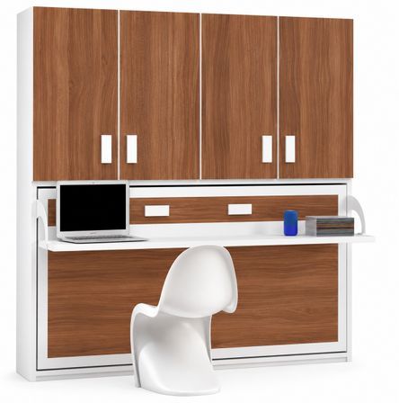 Lit escamotable horizontal avec bureau et armoire MIKO - Profondeur 34,5 cm