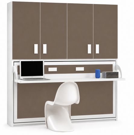 Lit escamotable horizontal avec bureau et armoire MIKO - Profondeur 34,5 cm
