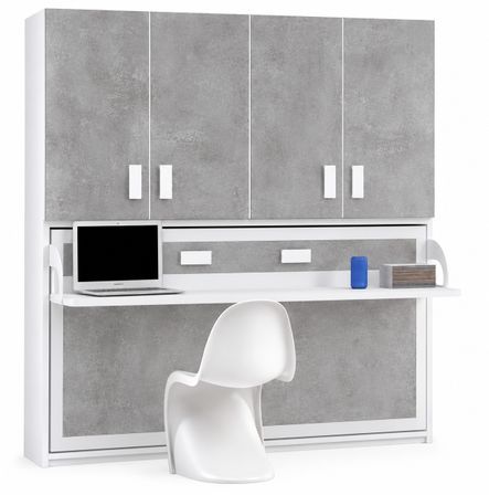Lit escamotable horizontal avec bureau et armoire MIKO - Profondeur 34,5 cm