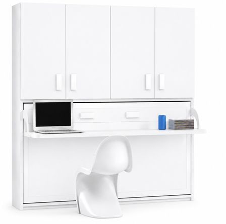 Lit escamotable horizontal avec bureau et armoire MIKO - Profondeur 34,5 cm