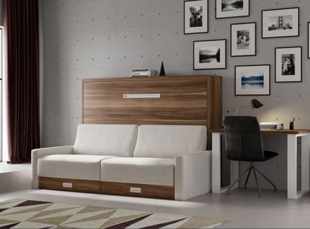 Lit escamotable horizontal avec canapé et rangement VETAL