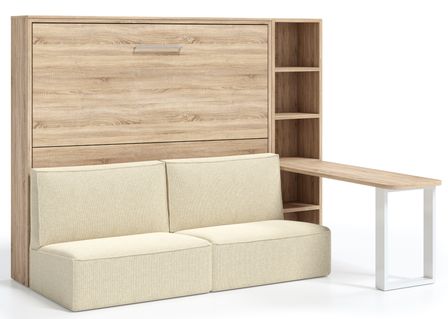 Lit escamotable horizontal avec canapé etagere et bureau Prolok 120x200
