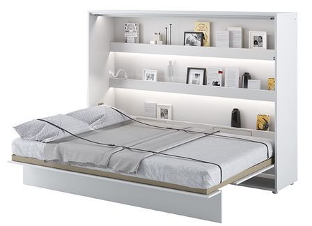 Lit escamotable horizontal avec étagères blanc brillant Noby 120x200 cm