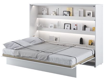 Lit escamotable horizontal avec étagères blanc brillant Noby 140x200 cm