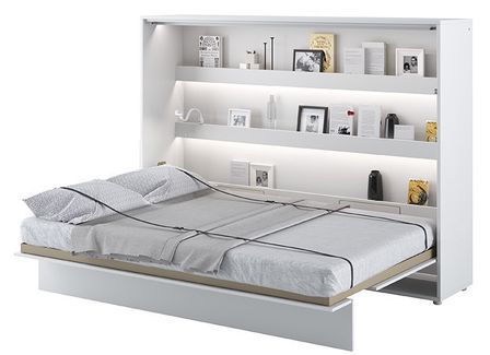 Lit escamotable horizontal avec étagères blanc mat Noby 120x200 cm