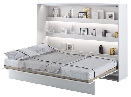 Lit escamotable horizontal avec étagères blanc mat Noby 140x200 cm