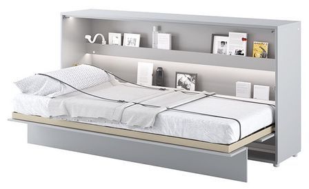 Lit escamotable horizontal avec étagères gris mat Noby 90x200 cm