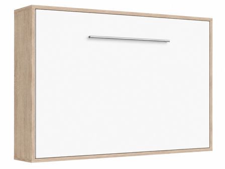 Lit escamotable horizontal avec étagères intérieures BIBLO - Sommier à lattes - Poignée acier brossé 54 cm