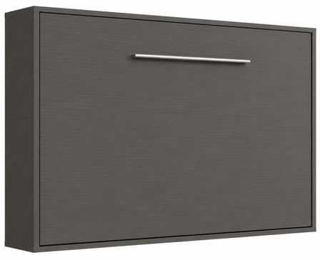 Lit escamotable horizontal avec étagères intérieures BIBLO - Sommier à lattes - Poignée acier brossé 54 cm