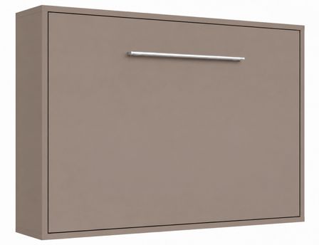 Lit escamotable horizontal avec étagères intérieures BIBLO - Sommier à lattes - Poignée acier brossé 54 cm