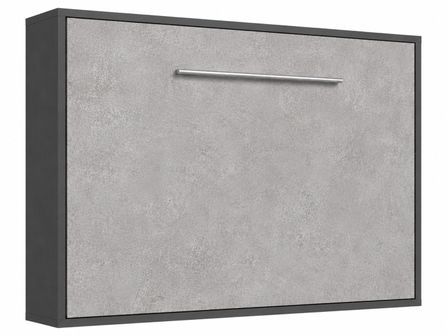 Lit escamotable horizontal avec étagères intérieures BIBLO - Sommier à lattes - Poignée acier brossé 54 cm