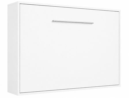Lit escamotable horizontal avec étagères intérieures BIBLO - Sommier à lattes - Poignée acier brossé 54 cm
