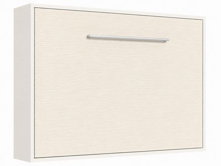 Lit escamotable horizontal avec étagères intérieures BIBLO - Sommier à lattes - Poignée acier brossé 54 cm