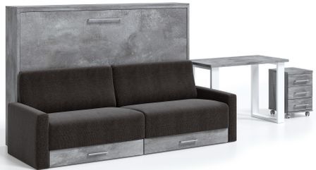 Lit escamotable horizontal avec tiroirs vintage et canapé gris foncé Berka 160x190