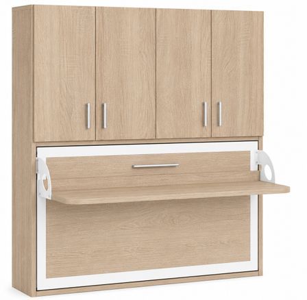 Lit escamotable horizontal bureau et armoire 4 portes SPAKO - Robustesse renforcée