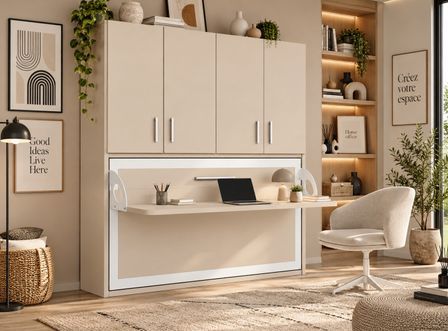 Lit escamotable horizontal bureau et armoire 4 portes SPAKO - Robustesse renforcée