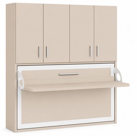 Lit escamotable horizontal bureau et armoire 4 portes SPAKO - Version renforcée – Spécial location meublée