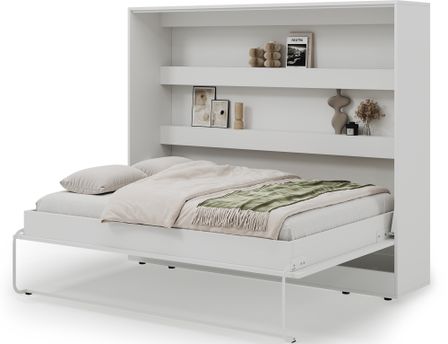 Lit escamotable horizontal DIVO – Armoire lit 2 places avec étagères de rangement intégrées