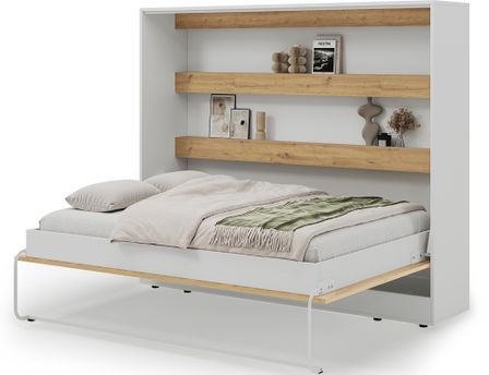 Lit escamotable horizontal DIVO – Armoire lit 2 places avec étagères de rangement intégrées