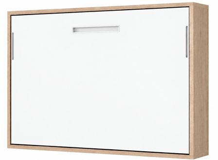 Lit escamotable horizontal MOLANE – Sommier à lattes - Poignée incurvée acier blanc 59 cm
