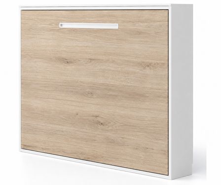 Lit escamotable horizontal MOLANE – Sommier à lattes - Poignée incurvée acier blanc 59 cm
