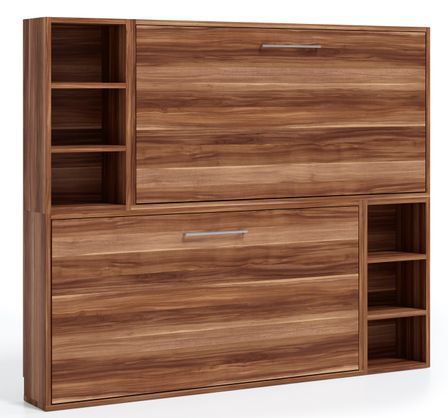 Lit escamotable superposé horizontal 2 couchages 90x180 étagères Binka
