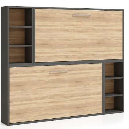 Lit escamotable superposé horizontal avec étagères BINKA