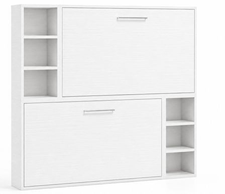 Lit escamotable superposé horizontal avec étagères BINKA - Haut de gamme renforcé