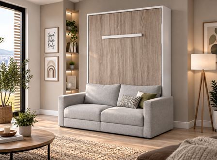 Lit escamotable vertical 140x190 cm avec canapé tissu Kimber