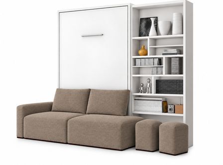 Lit escamotable vertical avec canapé coffre et bibliothèque MOBA – Sommier inclus & ouverture assistée