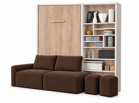 Lit escamotable vertical avec canapé coffre et bibliothèque MOBA – Sommier inclus & ouverture assistée