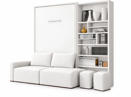 Lit escamotable vertical avec canapé coffre et bibliothèque MOBA – Sommier inclus & ouverture assistée