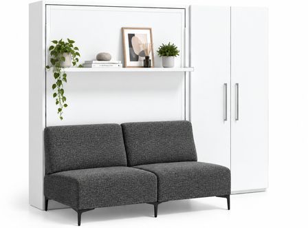 Lit escamotable vertical avec canapé, étagère automatique & armoire de rangement MARKO – Haut de gamme