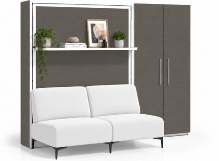 Lit escamotable vertical avec canapé, étagère automatique & armoire de rangement MARKO – Haut de gamme
