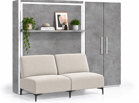 Lit escamotable vertical avec canapé, étagère automatique & armoire de rangement MARKO – Haut de gamme