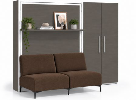 Lit escamotable vertical avec canapé, étagère automatique & armoire de rangement MARKO – Haut de gamme