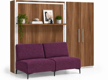 Lit escamotable vertical avec canapé, étagère automatique & armoire de rangement MARKO – Haut de gamme