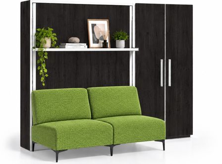 Lit escamotable vertical avec canapé, étagère automatique & armoire de rangement MARKO – Haut de gamme