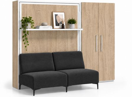 Lit escamotable vertical avec canapé, étagère automatique & armoire de rangement MARKO – Haut de gamme