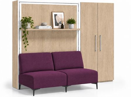Lit escamotable vertical avec canapé, étagère automatique & armoire de rangement MARKO – Haut de gamme