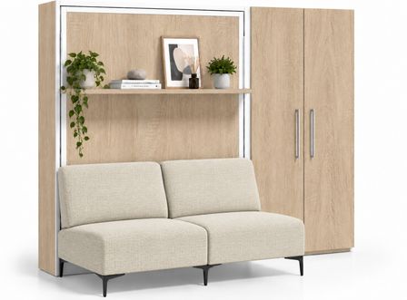 Lit escamotable vertical avec canapé, étagère automatique & armoire de rangement MARKO – Haut de gamme