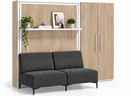Lit escamotable vertical avec canapé, étagère automatique & armoire de rangement MARKO – Haut de gamme