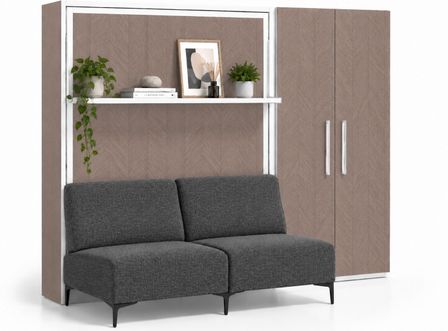 Lit escamotable vertical avec canapé, étagère automatique & armoire de rangement MARKO – Haut de gamme